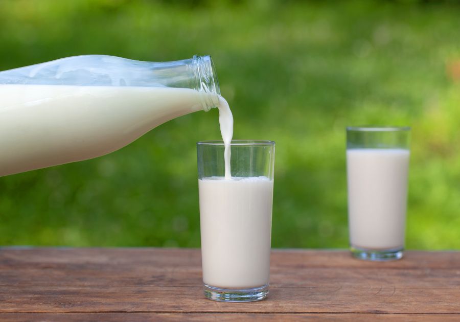 pouring two glasses of milk